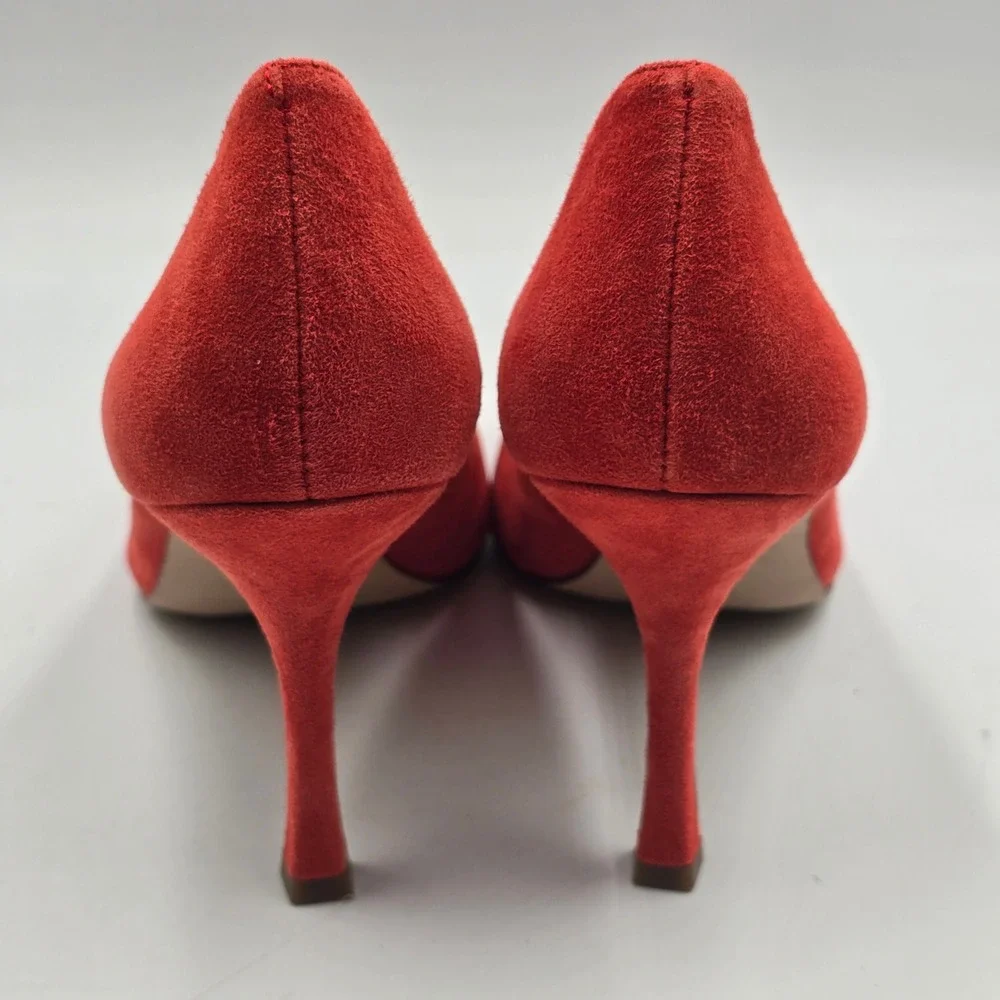Ann Taylor Pumps Women 9M Suede Pointed Toe Red Stiletto Classic EUC Work Formal